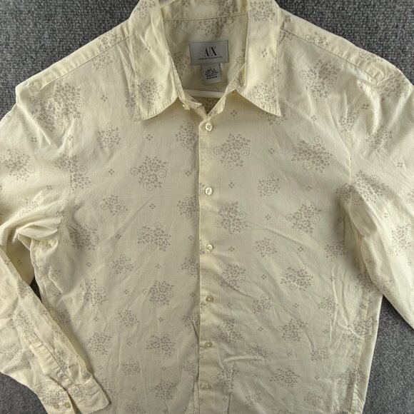 Armani Exchange Women Long Sleeve Button Up Shirt Floral Large Ivory Point - Picture 1 of 16
